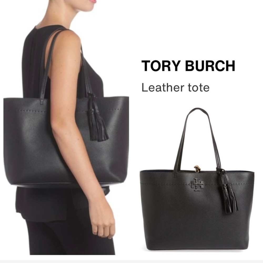 TORY BURCH Medium McGraw Tassel Leather Tote Bag